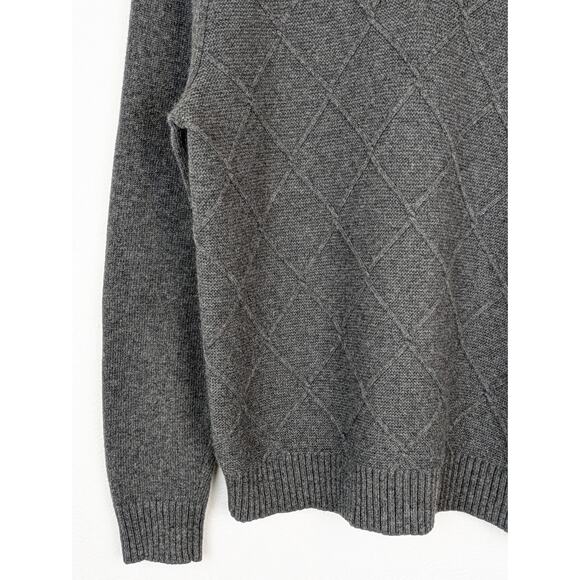 Brooks Brothers Sweater Diamond Cable Knit Merino Wool Gray Preppy Size L - Picture 3 of 10